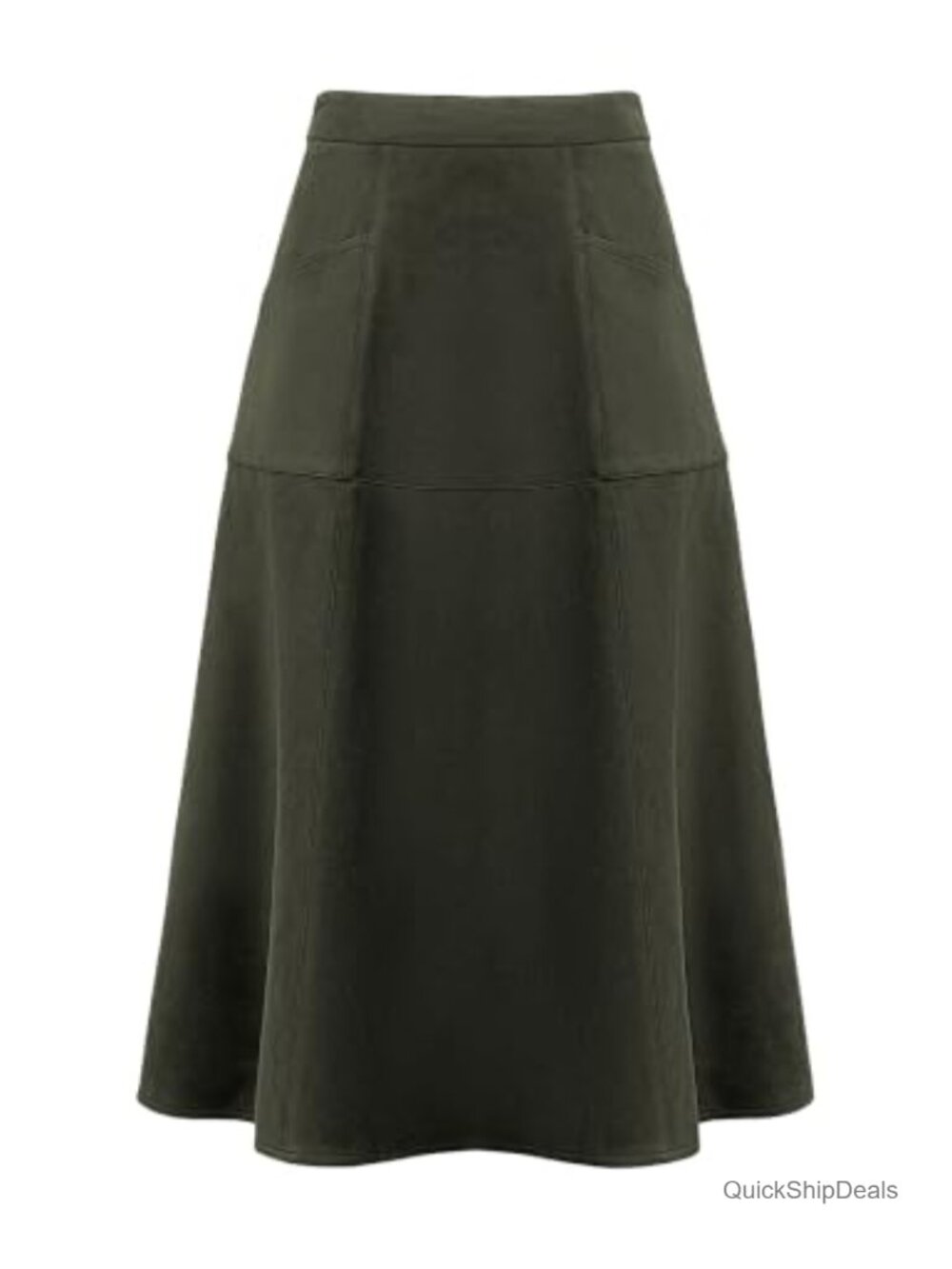 Faux Suede High Waist A-Line Midi Skirt with 2 Pockets